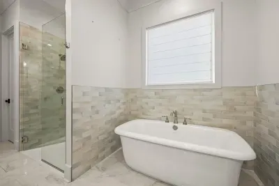 Enjoy soaking in the tub or the walk in shower