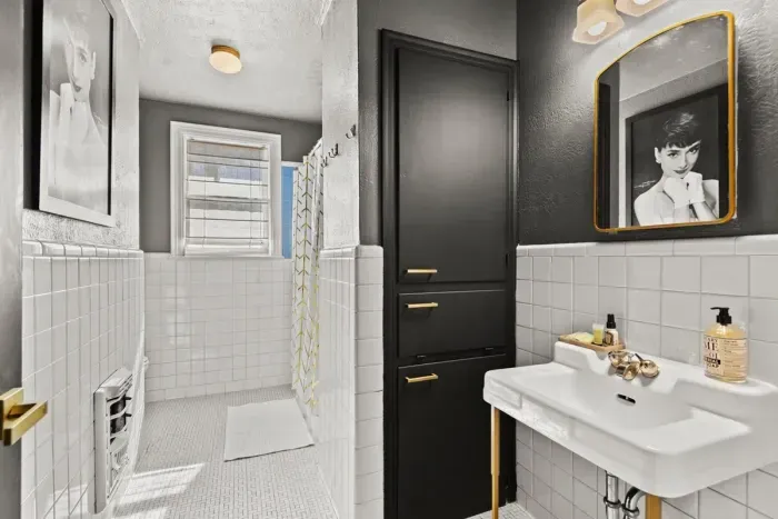 Authentic bathroom with updated finishes.