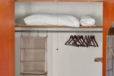 Large master closet for storage and spares.