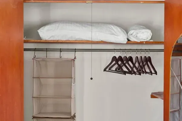 Large master closet for storage and spares.