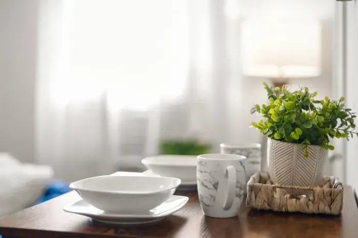 Cozy breakfast table and ambiance.