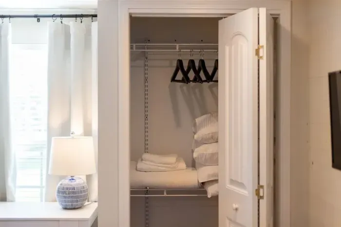 Two spacious closets, one shown in this photo.