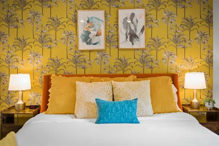 Vibrant colors in the downstairs master.