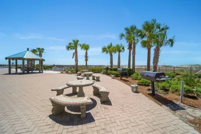 Vast BBQ and play area.