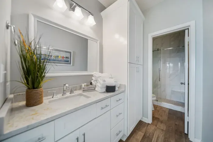 Custom remodeled primary ensuite bathroom.