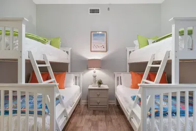Enjoy bunkbeds with twin top bunks and full-size bottom bunks