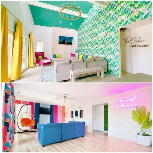 Lavish Tropical Great Room with soaring ceilings  & Lower level Living Room with a Get-Ready Beauty bar! 