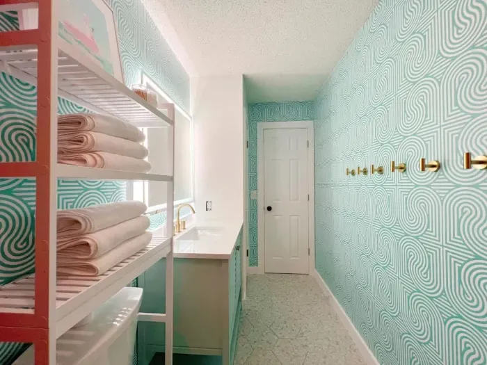 Alternate view of the main level bath. Plenty of wall hooks for storage. 