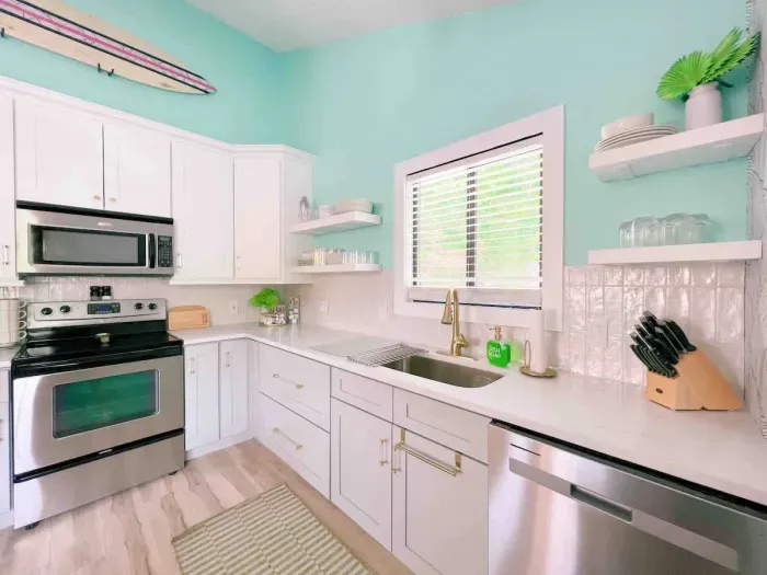 The kitchen! Fridge, Dishwasher, Electric oven, Microwave, Keurig Duo w/K-cup&Pot/French Press/Crockpot/Blender
Pots/pans/Utensils/Cups/Mugs
Starter amounts provided:
K-cups, Ground Coffee,Creamer,Tea,Dish soap,Trash Bags, Dish Pods
Dish towels