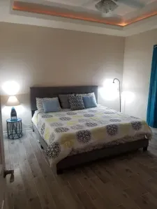 Master bedroom. Tempurpedic style bed (Lucid brand) is fantastic. The unit has all high end mattresses and towels