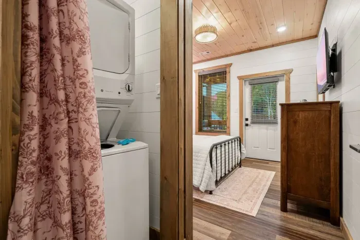 Stacked washer and dryer conveniently tucked away