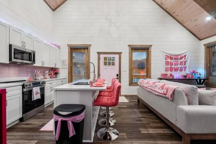 walk down the steps and into the party