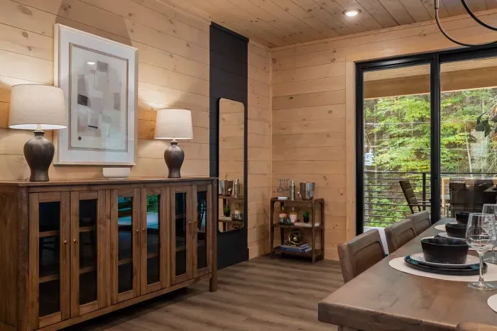 Elegant touches and layered textures give this dining space its signature cozy-modern feel.