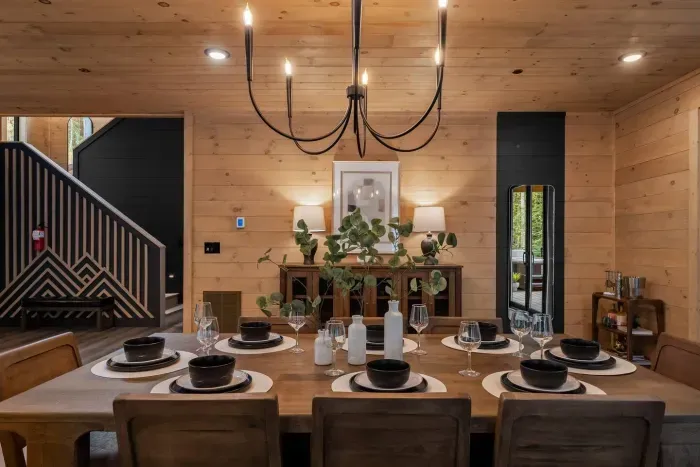 Clean lines, glowing light, and rustic charm come together to create a space that feels effortlessly elevated.