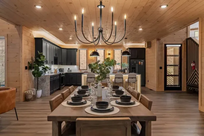 Dine in style under the elegant chandelier — a space that brings everyone together with warmth and charm.