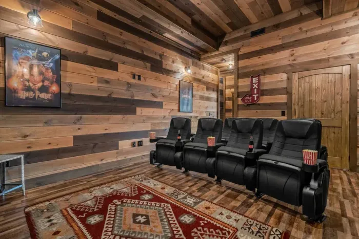 8 plush recliners in the theater room.