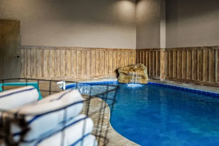 The waterfall feature in the pool.