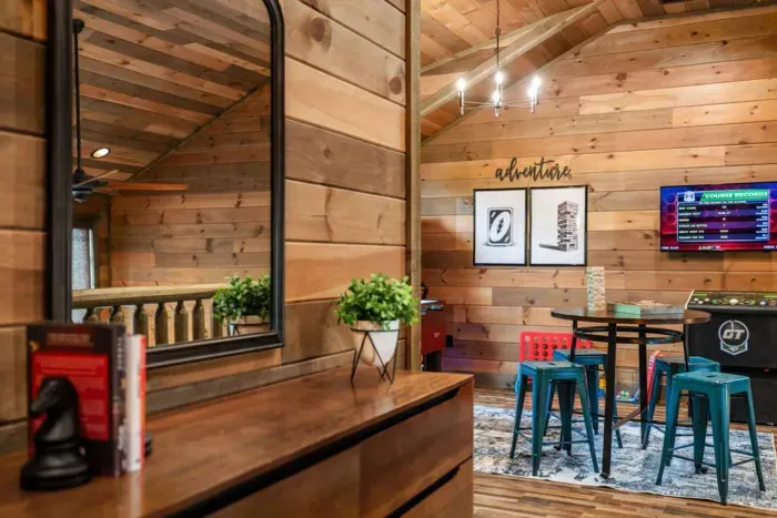 Head upstairs for endless fun in the game room — complete with a foosball table, board games, and plenty of space for friendly competition