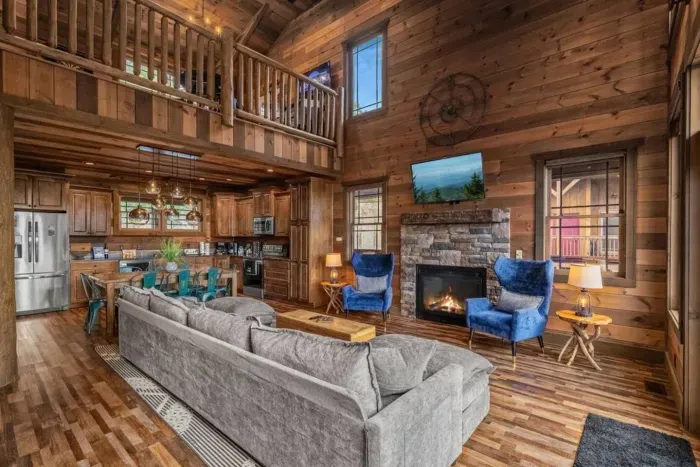 Cozy nights made better by this dreamy living room + fireplace glow.