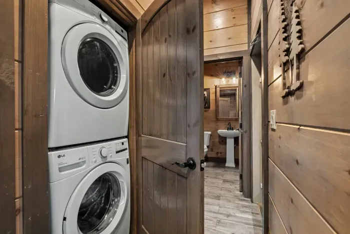 For added ease during your stay, you’ll find a stackable washer and dryer tucked in the closet just outside the pool room downstairs.