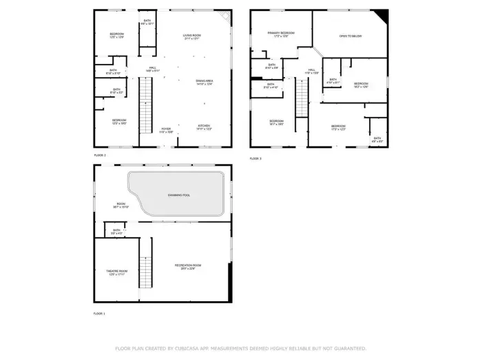 Here’s a look at the layout of the cabin — every level designed for comfort, space, and unforgettable Smoky Mountain stays. From bedrooms to balconies, pool room to theater, it’s all mapped out for you.