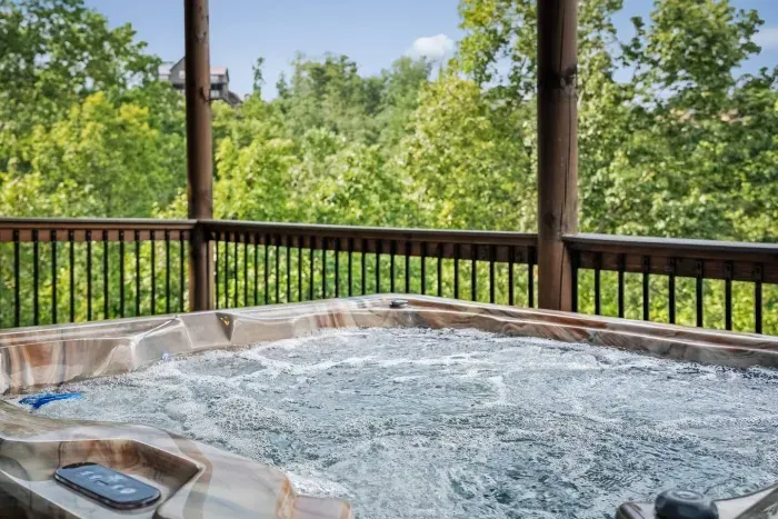 Start your day on the balcony outside the pool room. Sip your coffee on the bench or chairs, or take a soak in the hot tub as the mountains wake up around you.