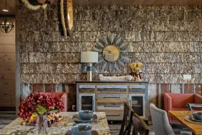 Special touch: One of the most unique features of the cabin is the accent wall crafted with real bark.