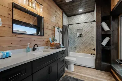 Convenient upper-level bathroom located just steps from the game room