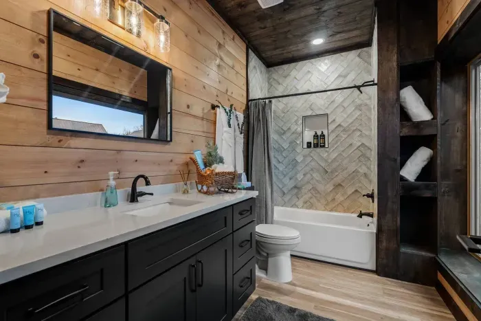 Convenient upper-level bathroom located just steps from the game room