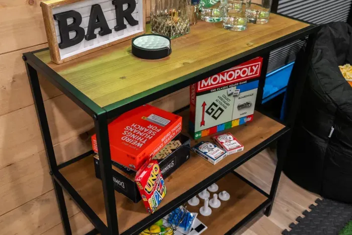 Game room extras — board games and bar accessories provided
