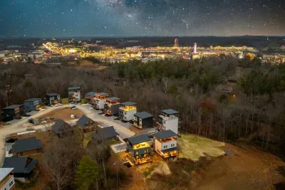 Aerial night view with city lights just a few minutes away