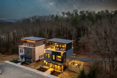 Modern mountain retreat surrounded by nature