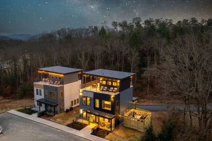 Modern mountain retreat surrounded by nature