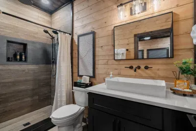A serene master bath with spa-inspired finishes