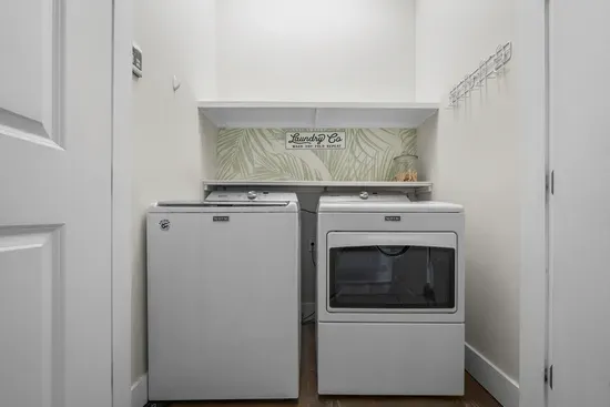 A full-size Maytag washer and dryer on the main level. Pack lighter, and send the sandy towels through mid-week.