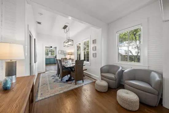 Gather around the dining table with seating for six, open to the living area and just off the kitchen for easy family meals.