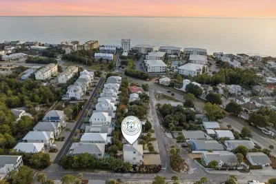 Aerial view of the Blue Mountain Beach neighborhood near Scenic 30A. Short walk until your toes are in the sand!
