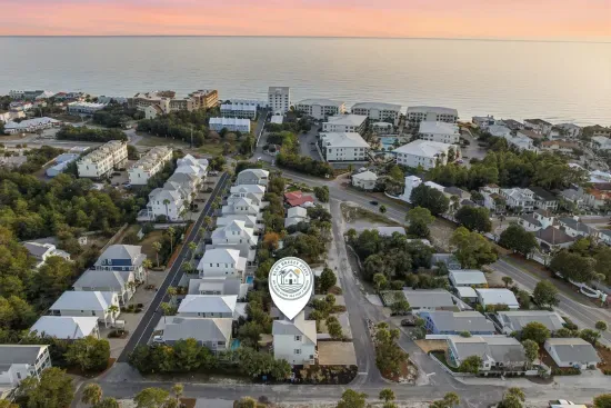 Aerial view of the Blue Mountain Beach neighborhood near Scenic 30A. Short walk until your toes are in the sand!