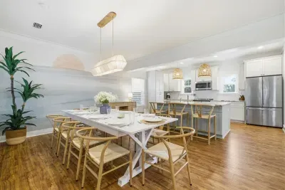 Dining area with seating for the whole group in an open, airy layout