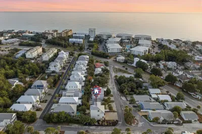 Aerial view of the Blue Mountain Beach neighborhood near Scenic 30A. Short walk until your toes are in the sand!