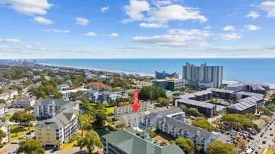 Arial view looking northeast toward the beach