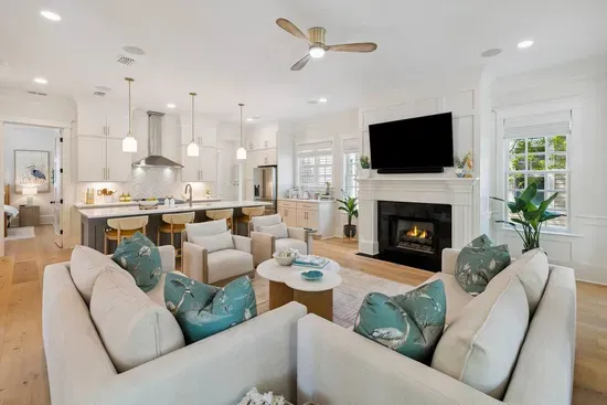 Open-concept living at its best — whoever’s cooking never misses the conversation. Living room, kitchen, and dining all connect in one bright, breezy space.