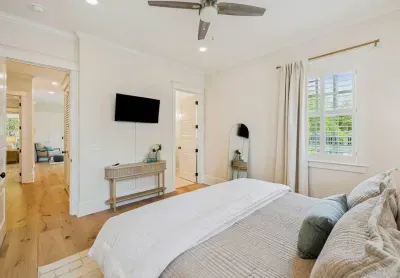 Easy living: a king bed, an attached bath, and the rest of your crew just down the hall.