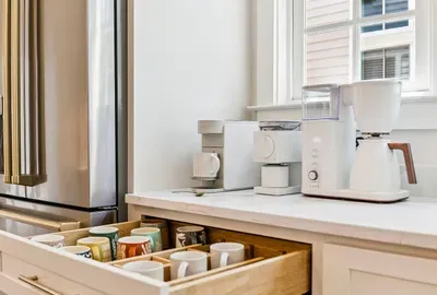 Coffee any way you like it — and a drawer full of mugs to match.