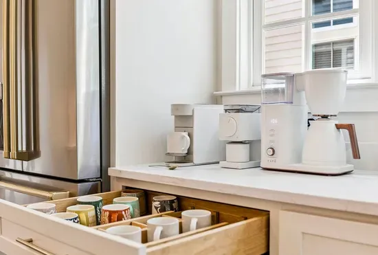 Coffee any way you like it — and a drawer full of mugs to match.
