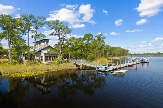 The WaterColor Boathouse sits on Western Lake — push off in a kayak or paddleboard and explore the calm water.