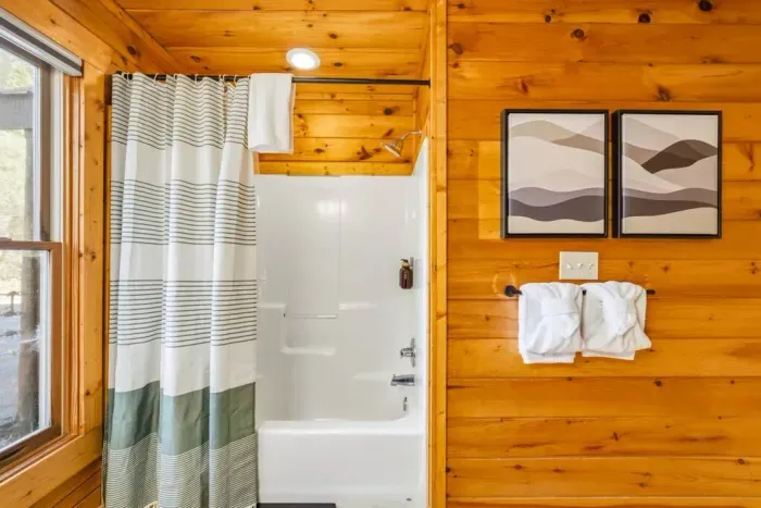 Bathtub located on the main level.