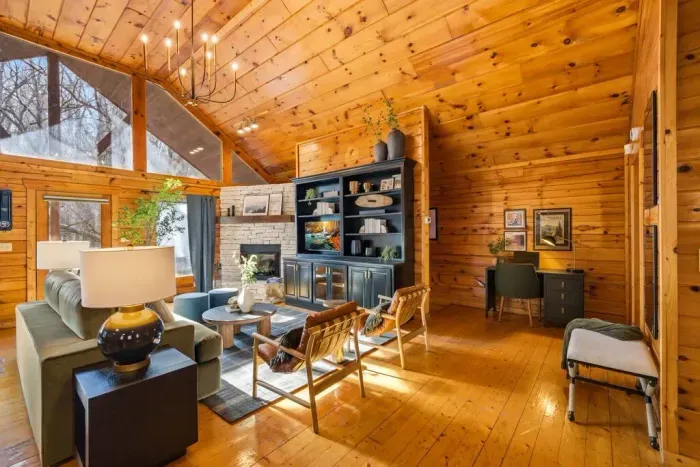 Bright living room and workspace, perfect for relaxing or working remotely.