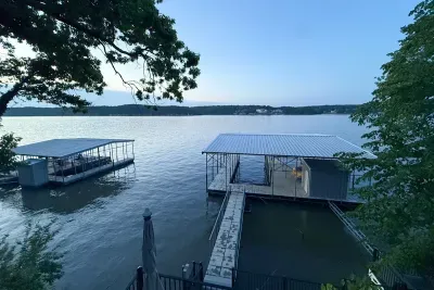 Sunset over the lake from the dock, overlooking main channel