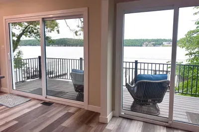 Kitchen with expansive lake views